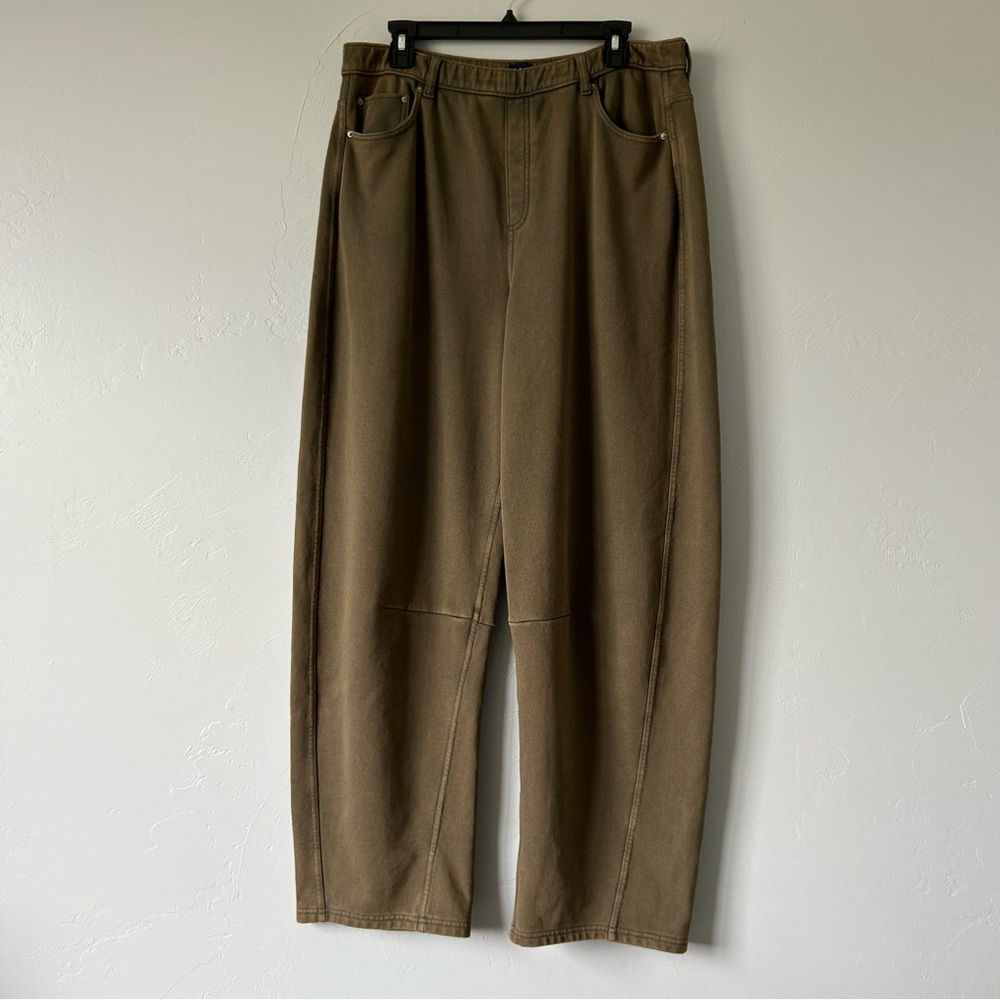 Gap Heavyweight French Terry Barrel Leg Sweatpants Moss Green Wash Large Tall
